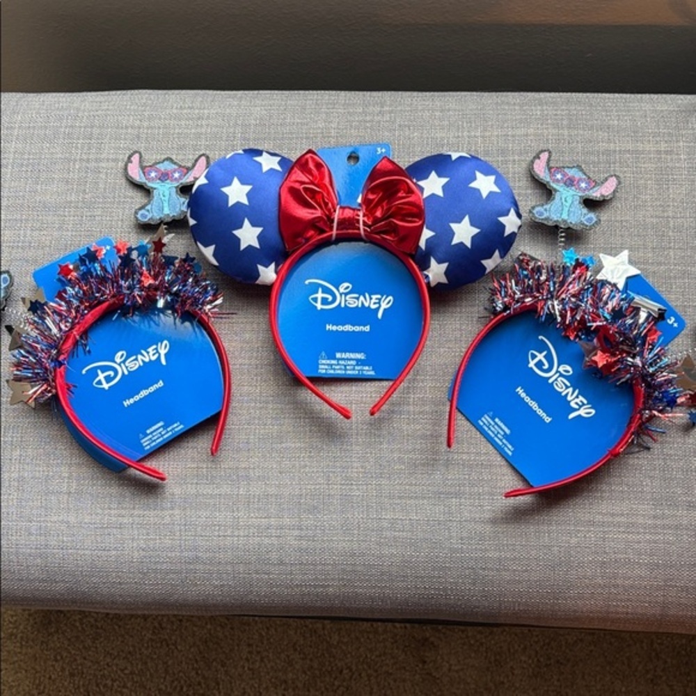 NWT Disney Bundle Minnie Mouse And Stitch  Headband Set - Red, Blue, Silver